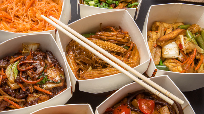 Chinese food in takeaway boxes