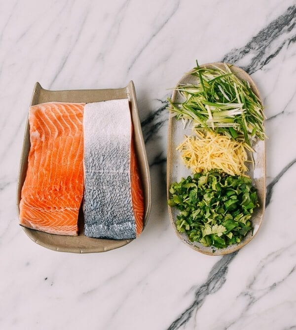 Crispy Scallion Ginger Salmon, by thewoksoflife.com