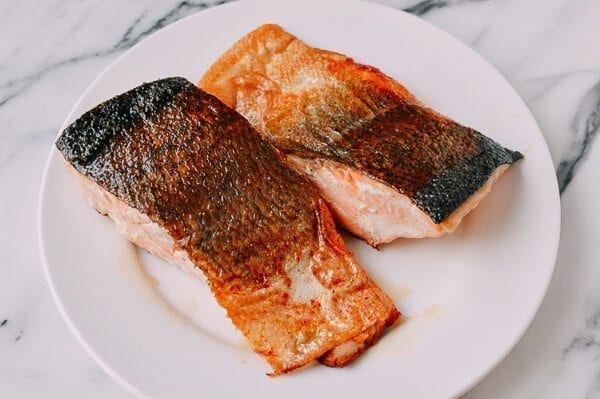 Crispy Scallion Ginger Salmon, by thewoksoflife.com