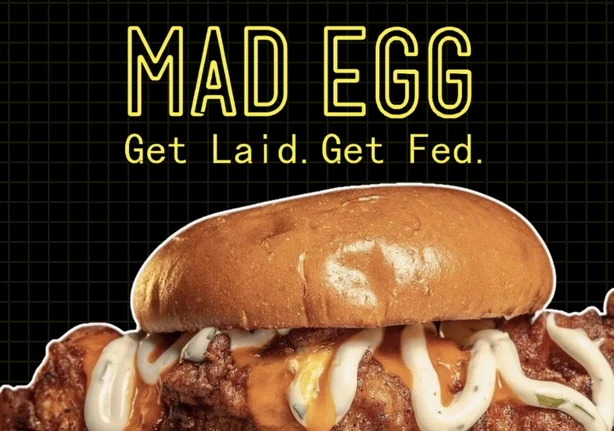 Mad Egg burger and advertising
