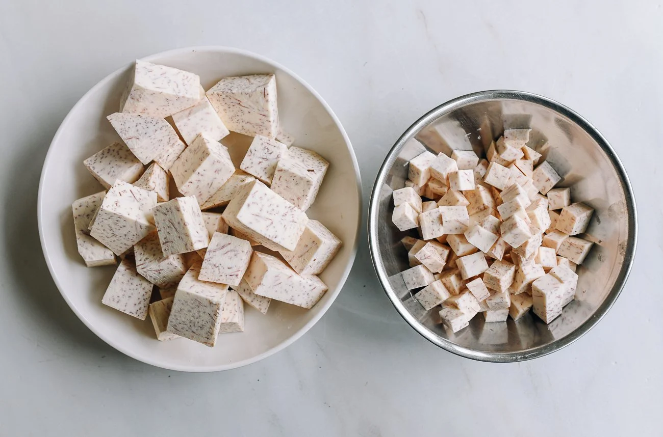 chunks of taro and cubed taro
