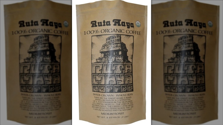 Bag of Ruta Maya Medium Roast coffee on a white background