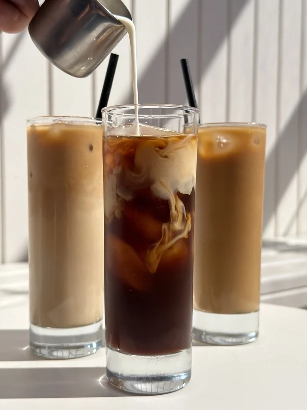 three glasses of iced coffee