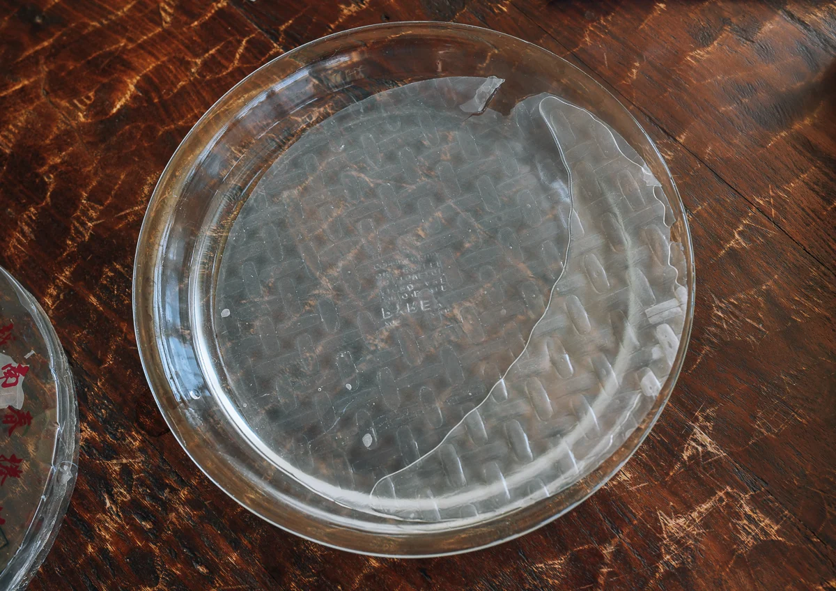 rice paper wrapper in glass pie plate with water