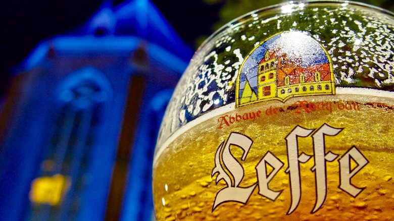 Leffe beer glass with stained glass logo