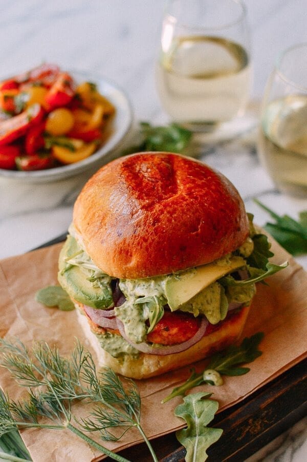 Green Goddess Salmon Burgers, by thewoksoflife.com