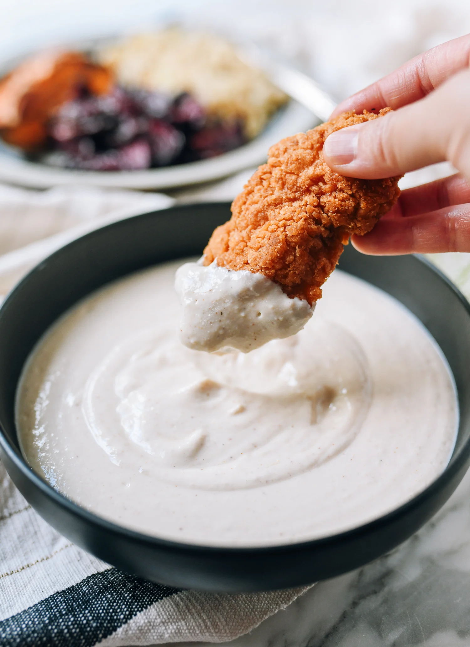Using vegan aioli as dipping sauce for chicken, thewoksoflife.com