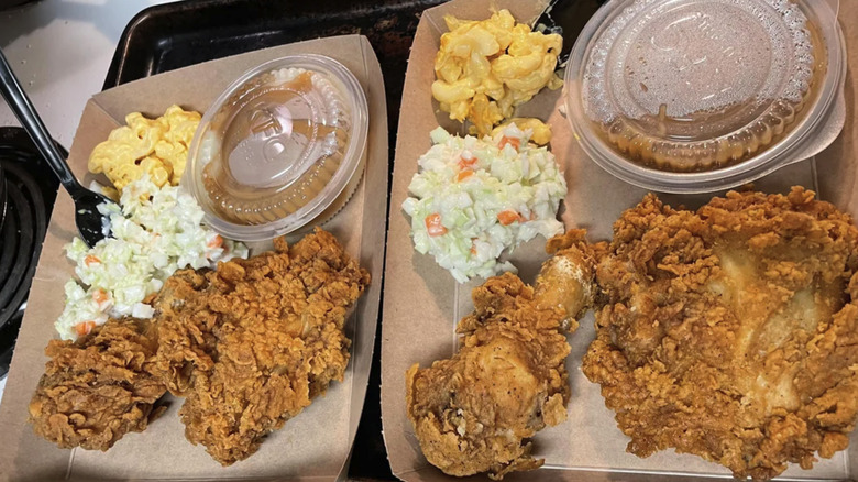 KFC fried chicken and sides on counter