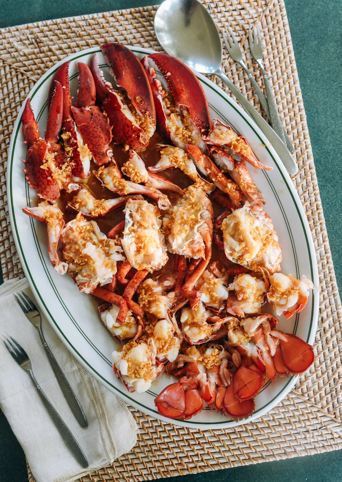 Chinese-style steamed lobster with soy garlic butter