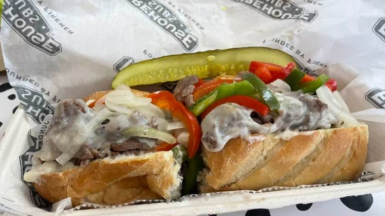Steak & Cheese Melt with pickle spear
