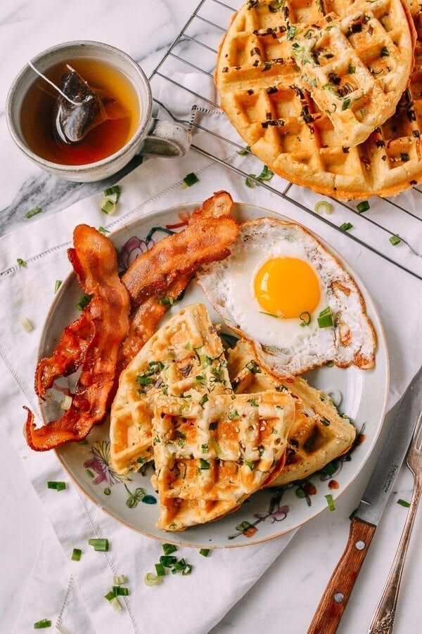 Sesame Scallion Waffles, by thewoksoflife.com