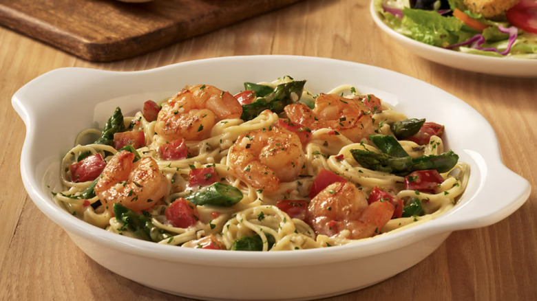 Shrimp Scampi with veggies in a dish served at Olive Garden restaurant