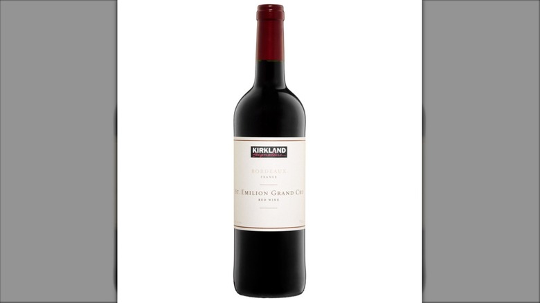 Bottle of Kirkland Signature St. Emilion Grand Cru Bordeaux on white background