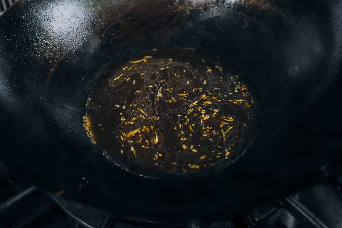 sauce mixture in wok