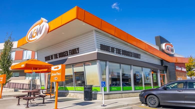 the exterior of an A&W restaurant on a sunny day
