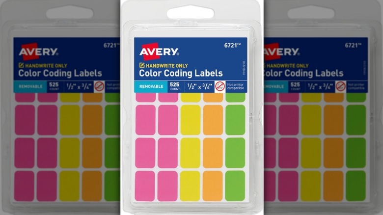 A beauty shot of Avery neon color coding labels on a white background