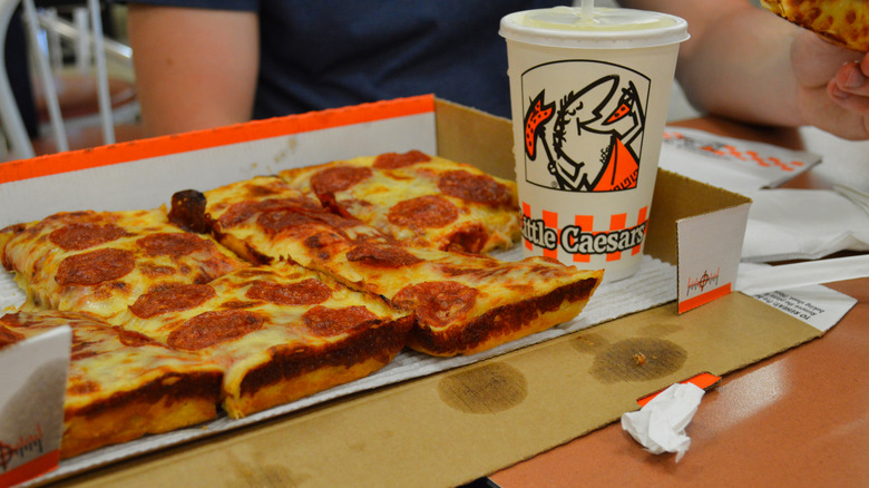 Little Caesars pizza and drink