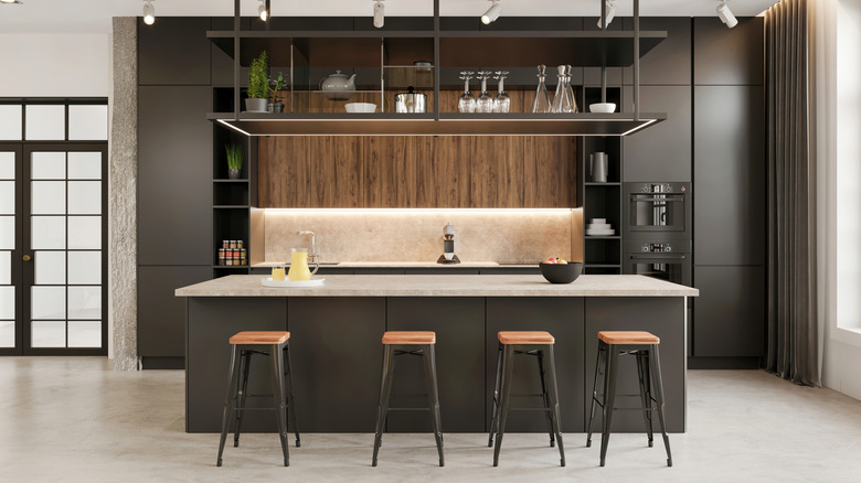 Modern kitchen with dark cabinets