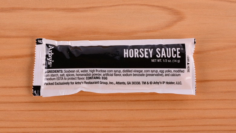 A single packet of Horsey Sauce from Arby's Restaurant