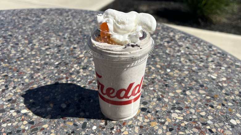 Freddy's Dirt 'N Worms Concrete on an outside table