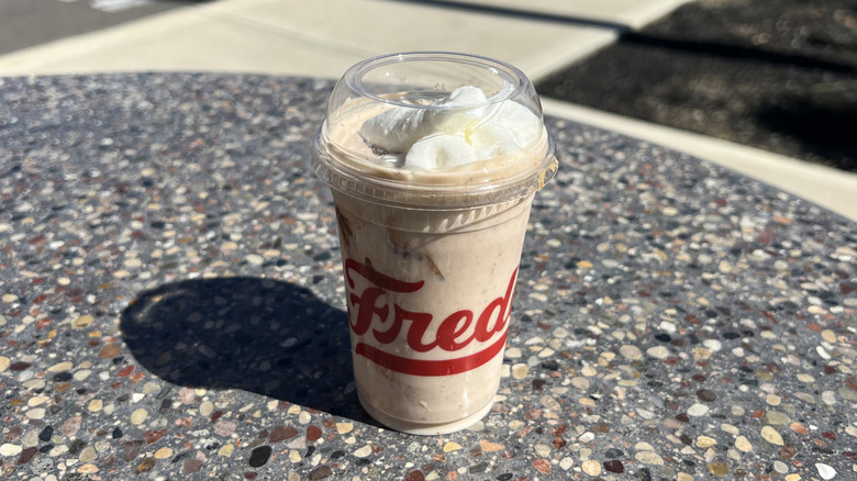 Freddy's Signature Turtle Concrete on an outside table