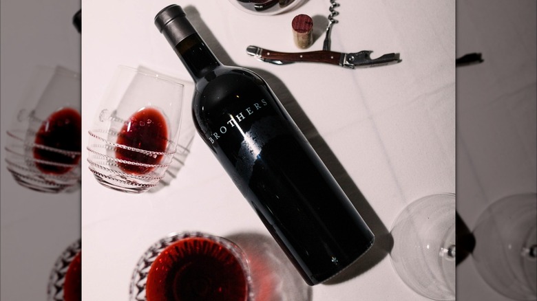 bottle of Rodney Strong Brothers Cabernet Sauvignon with glasses