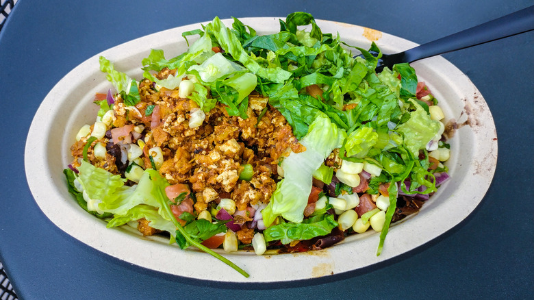 Chipotle burrito bowl with sofritos and lots of vegetables