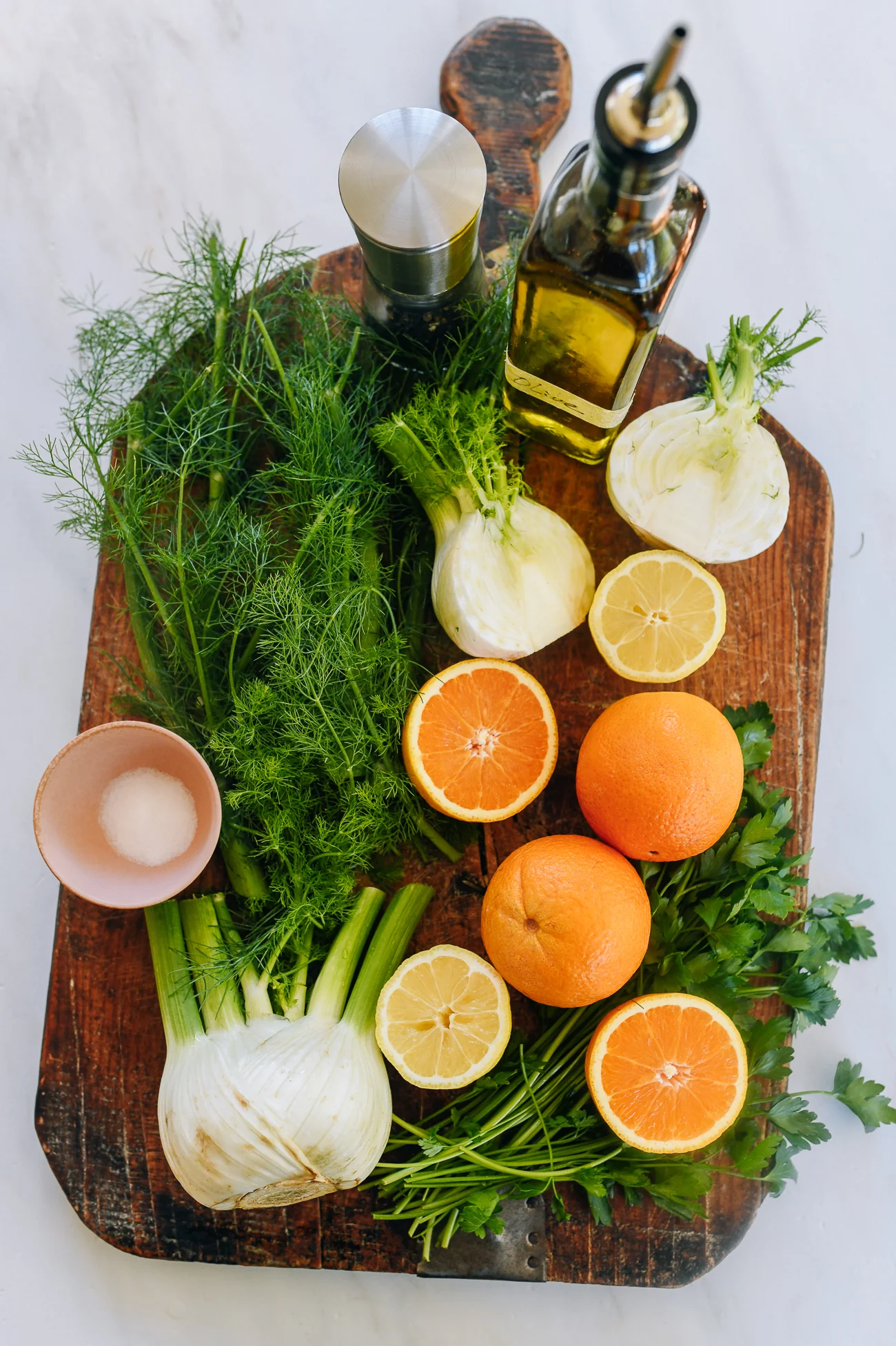 Ingredients for fennel and orange salad