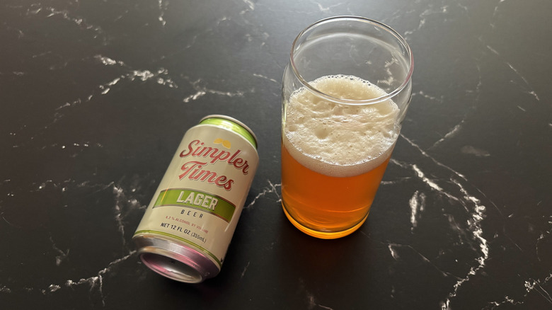 Can of Trader Joe's Simpler Times with half-filled glass