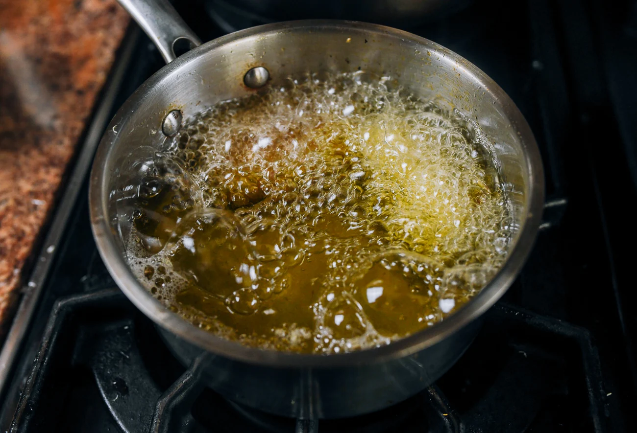 frying milk pudding in oil