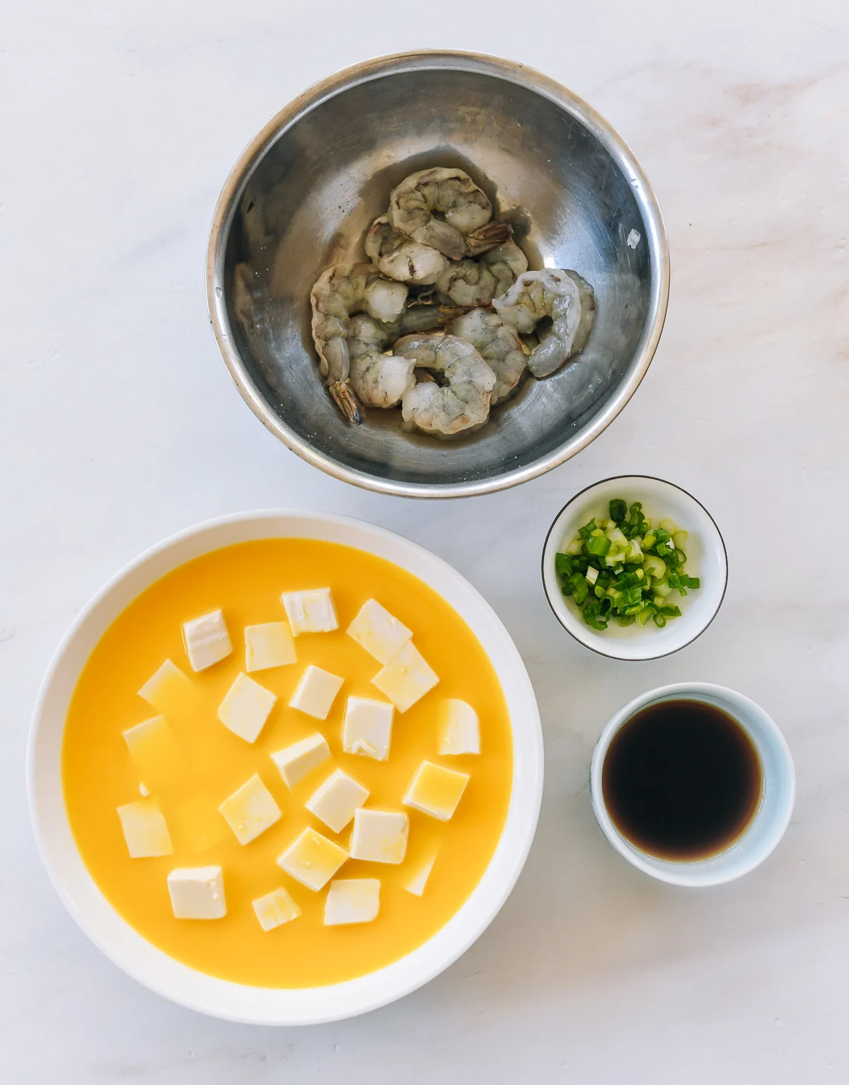 steamed egg with shrimp and tofu ingredients