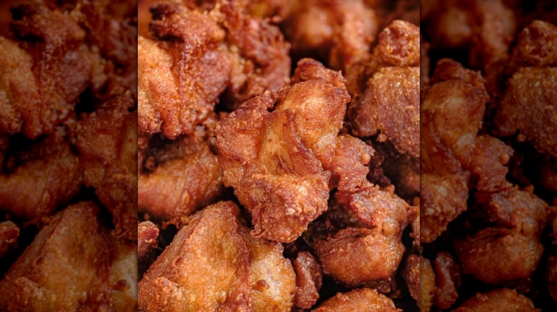 Close-up of pile of fried chicken
