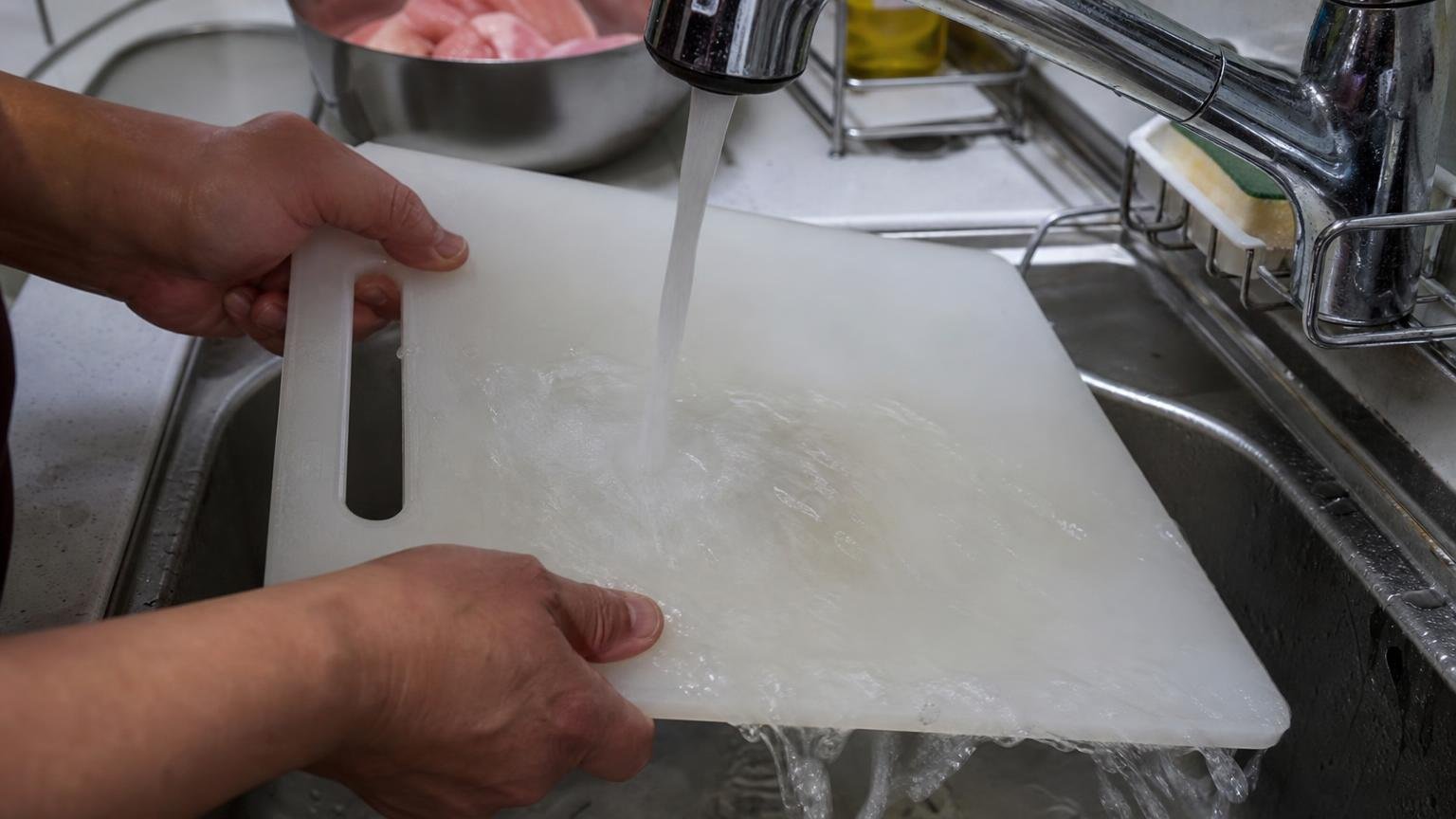 大家都用熱水沖洗沾過生肉的砧板：其實這正是異味怎麼洗都洗不掉的原因