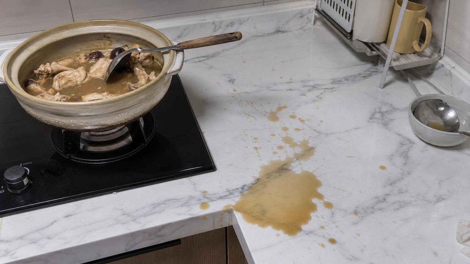我為了好看把廚房檯面換成白色大理石：第一次煮麻油雞那天我就懂了